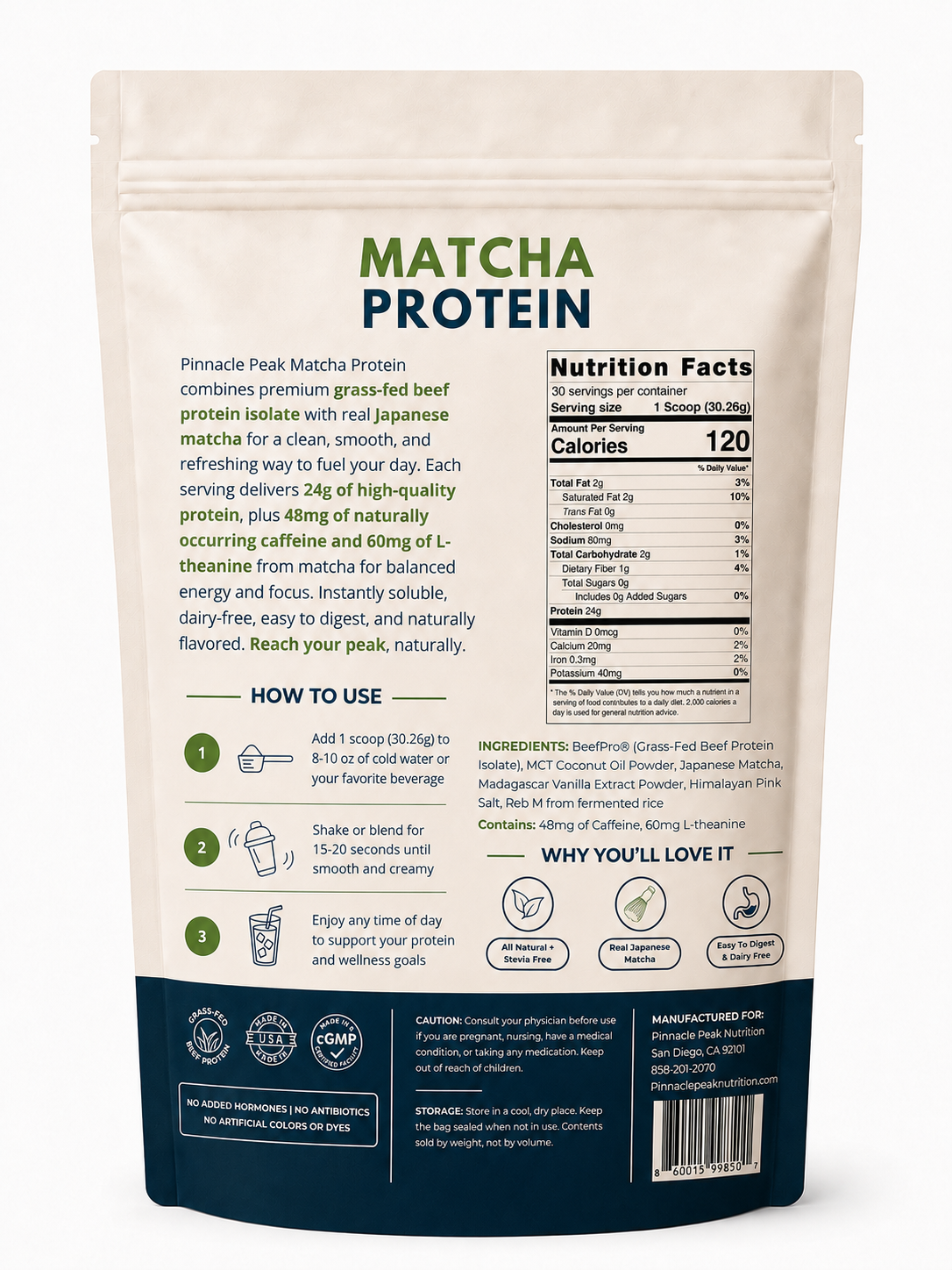 Matcha Grass-Fed Beef Protein Powder - 30 Servings