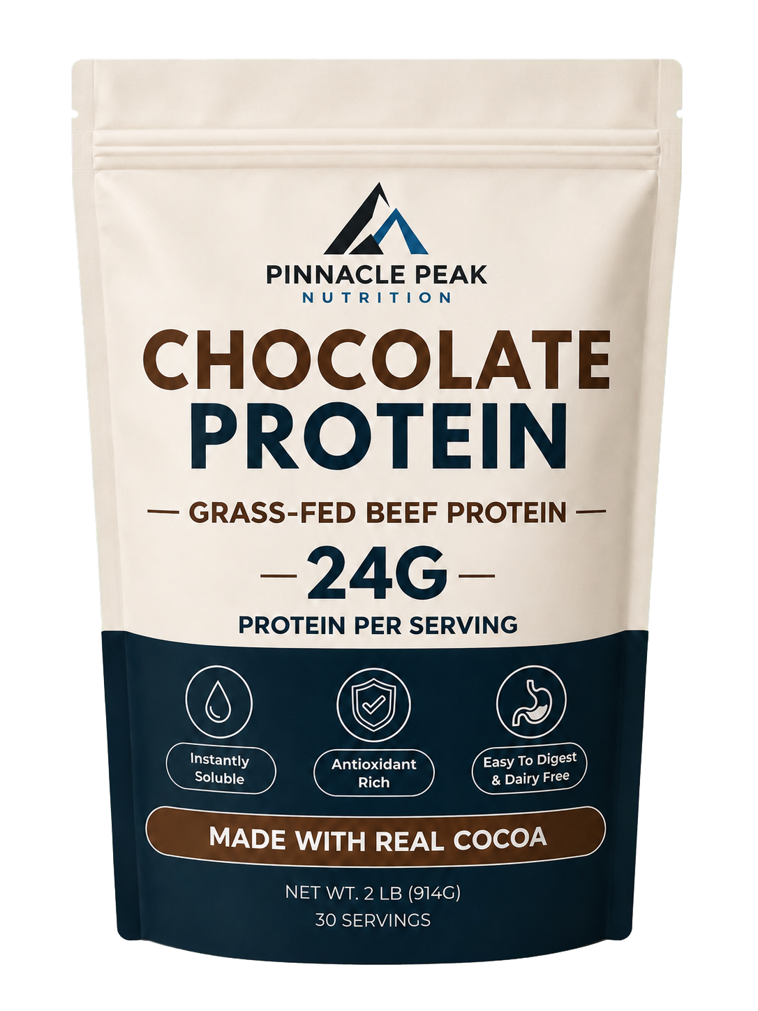 Pinnacle Peak Nutrition Chocolate grass-fed beef protein bag